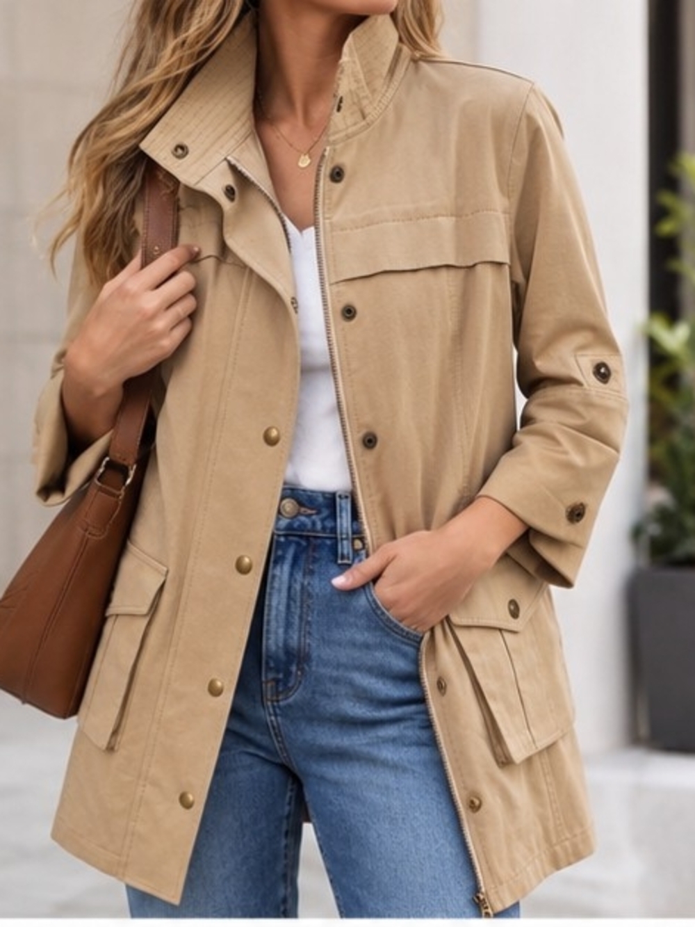 Rebecca Minkoff Beige Utility Jacket with Button Details